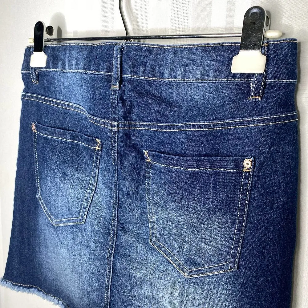 Wallflower Denim Mini Skirt Raw Fringe Hem Junior's Size 5 Jean Blue A-Line - Image 7