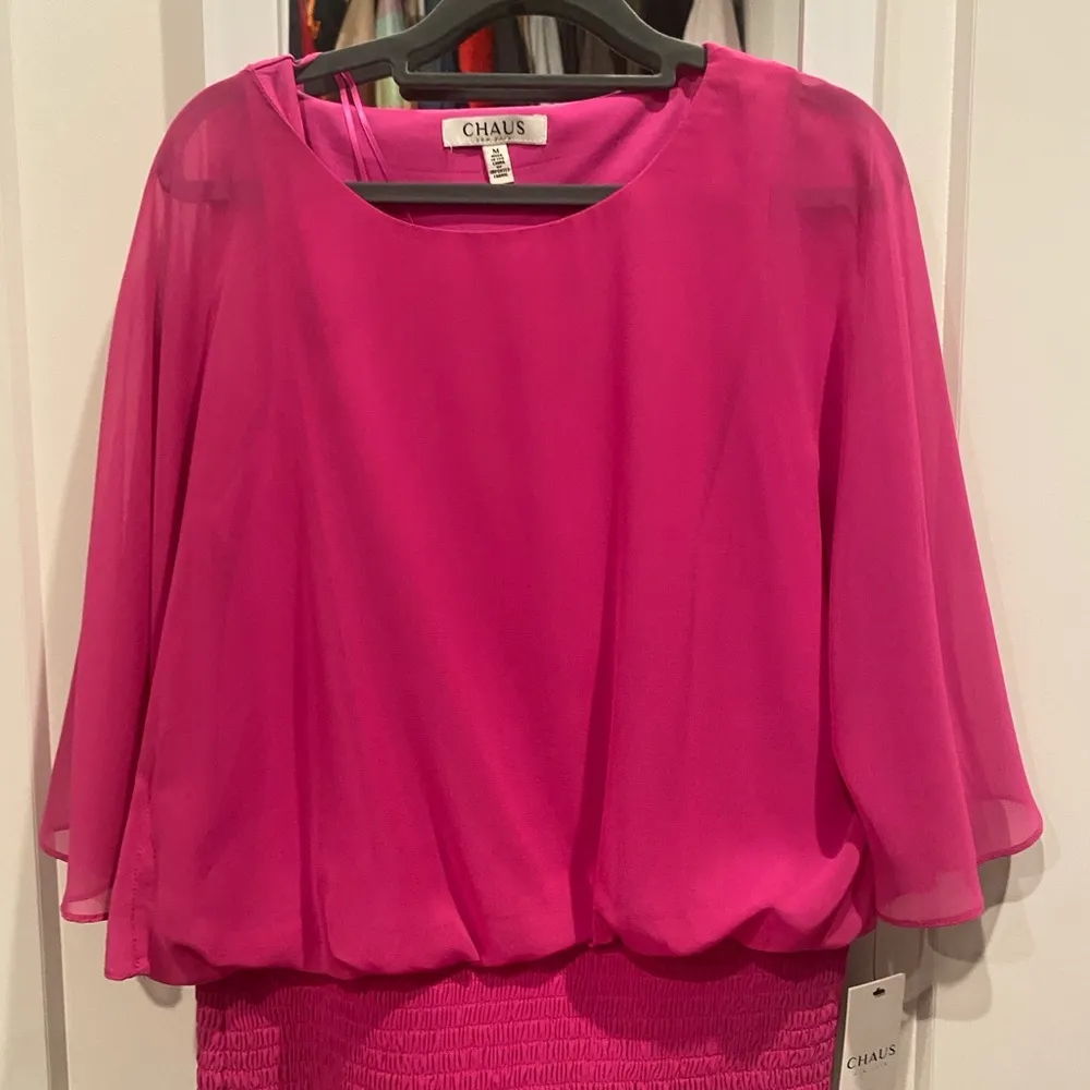 Chaus Women's Bright Pink Ruched Bottom Flutter Sleeve Blouse Sz M Size M - Image 5