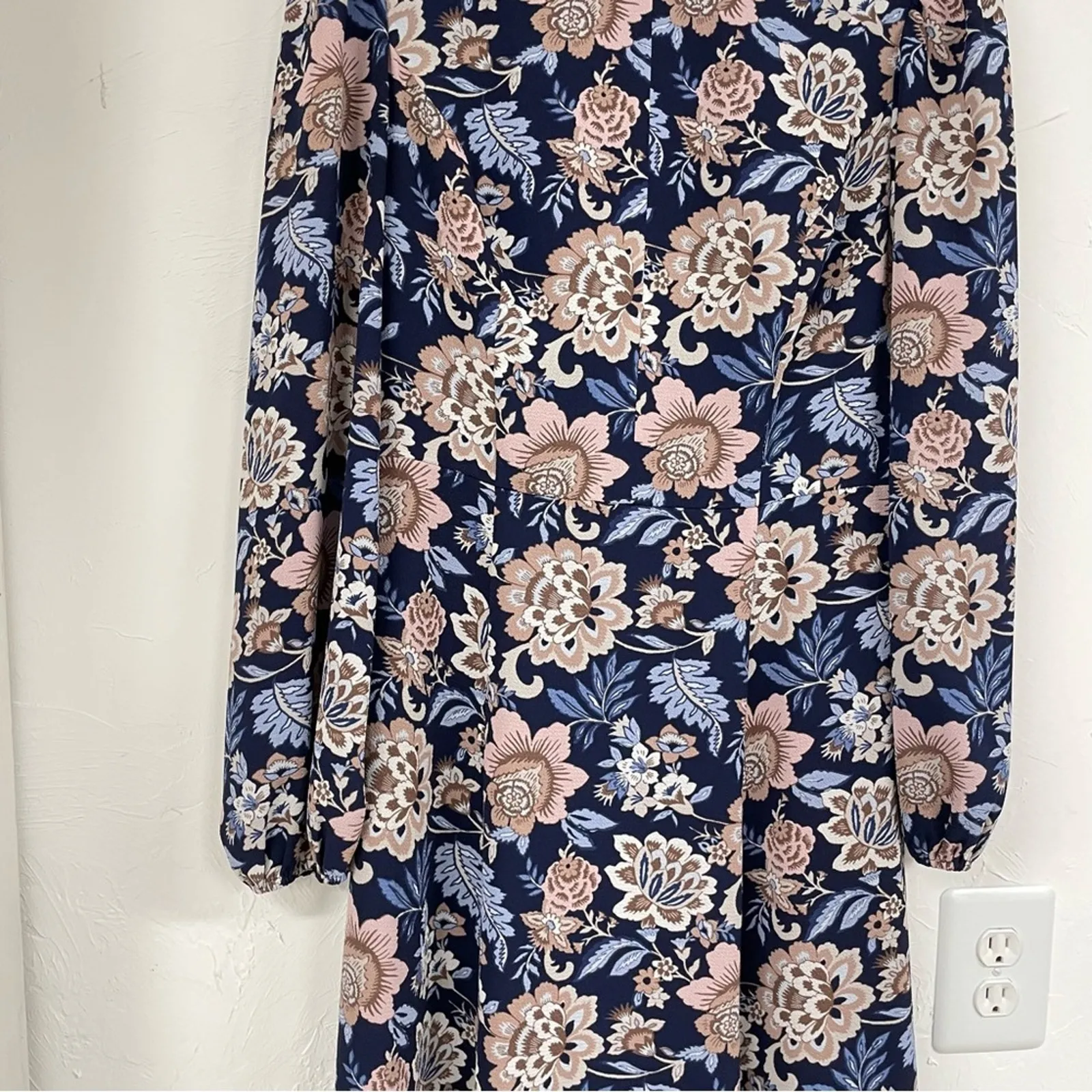 Eliza J Blue Pink Floral Long Sleeve Midi Dress Womens 6 Prairie Cottage Core - Image 5