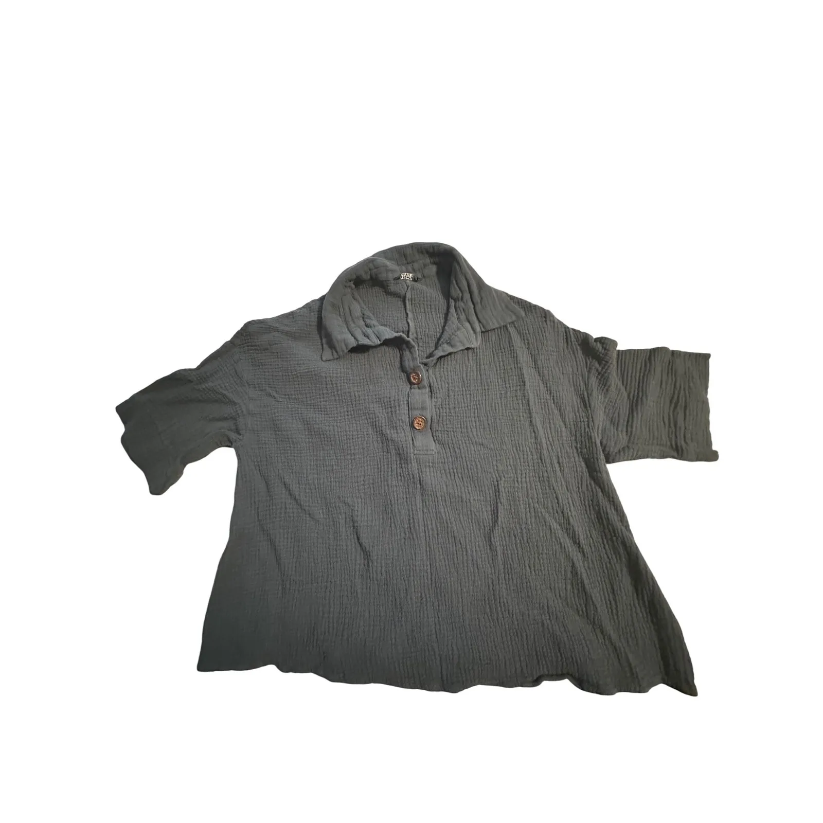 BloomChic Women's Collared‎ Button Up Short Sleeve Top Blouse Plus Size 14/16 Blue - Image 2