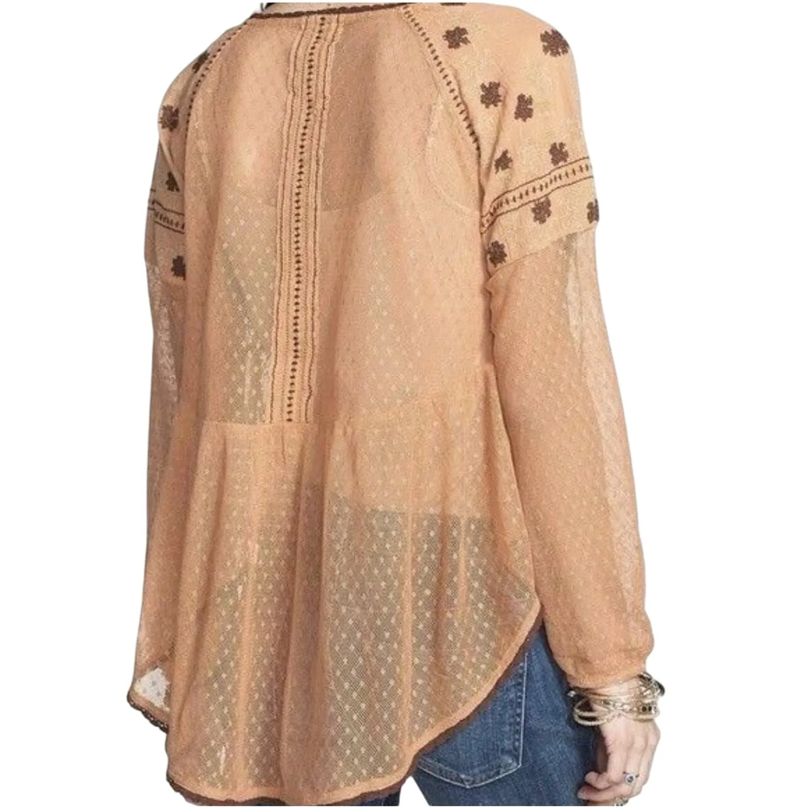 NWT FREE PEOPLE Women’s Roses are Red Boho Embroidered Sheer Blouse - Image 2