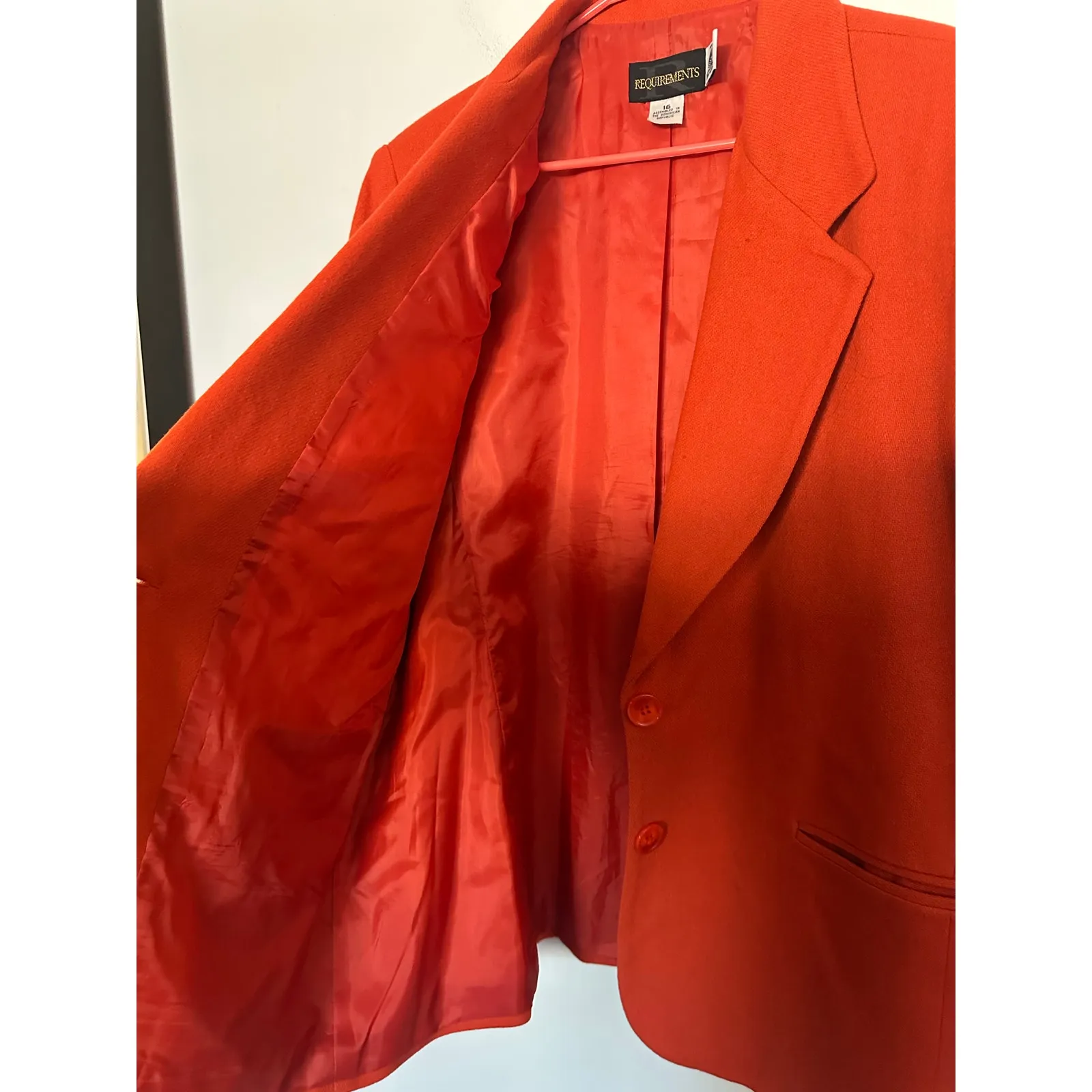 Vintage REQUIREMENTS Orange Red Front Button 100% Pure New Wool Blazer Jacket 16 - Image 6
