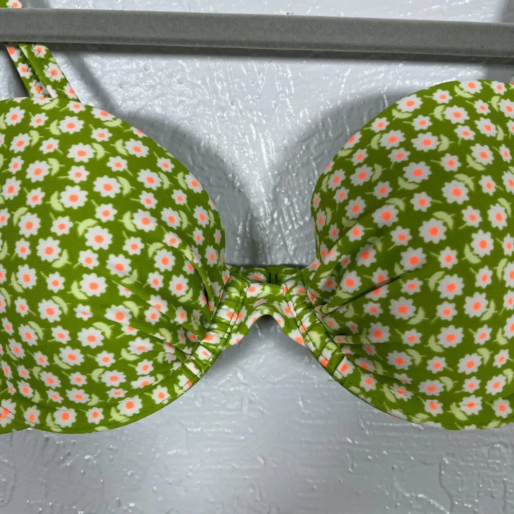 Aerie Women 32B Green White Ditsy Floral Bikini Top Underwire Lightly Lined Swim - Image 3