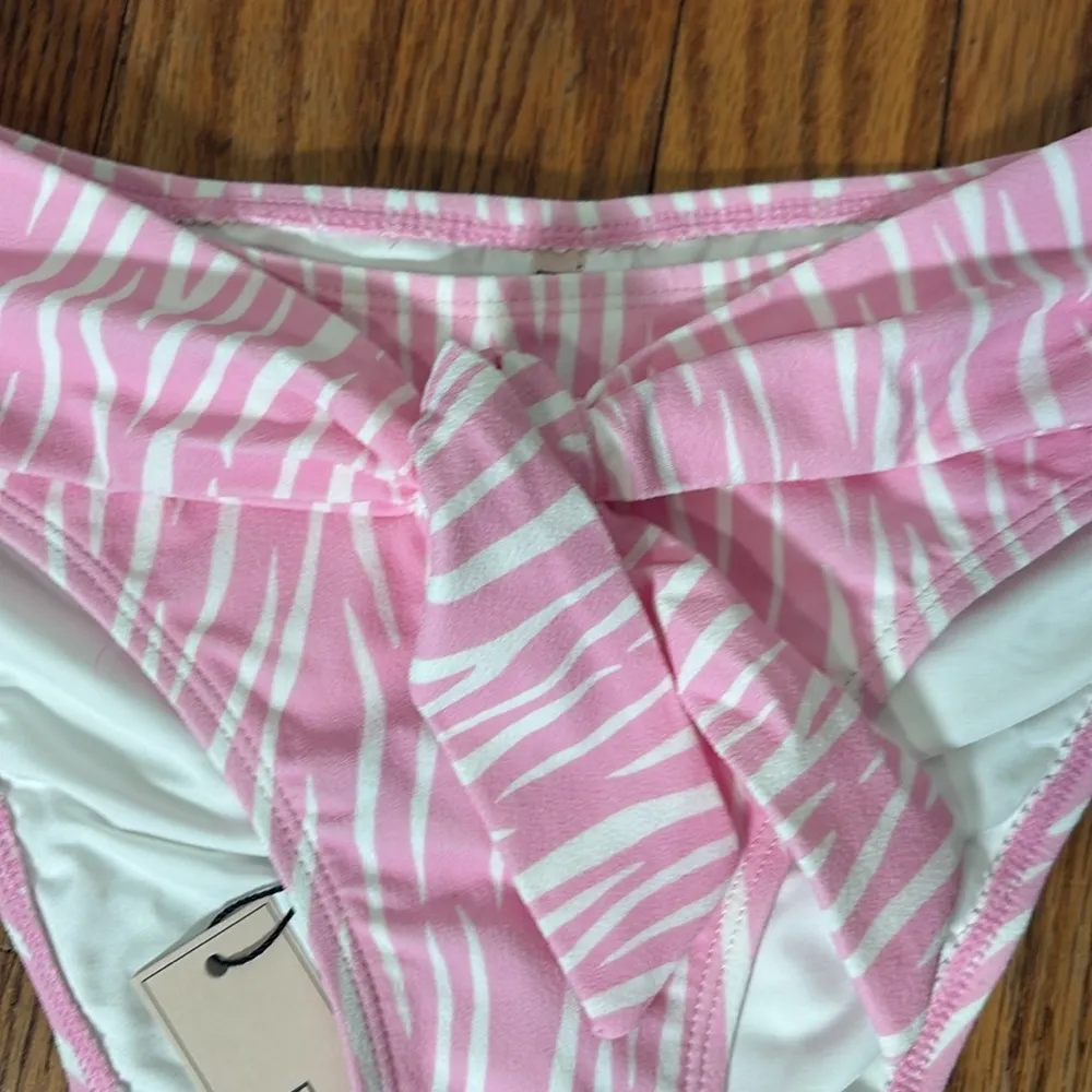 BCBGeneration PINK Seeing Stripes Front Tie High-Waist Bikini‎ Bottoms Small NWT - Image 5