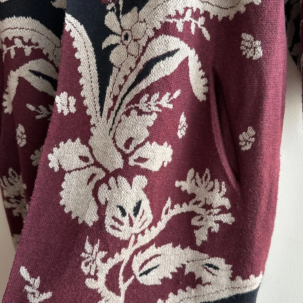 Maxsport Floral Bohemian Black/Red Duster Cardigan Sweater, Size Large Black - Image 16