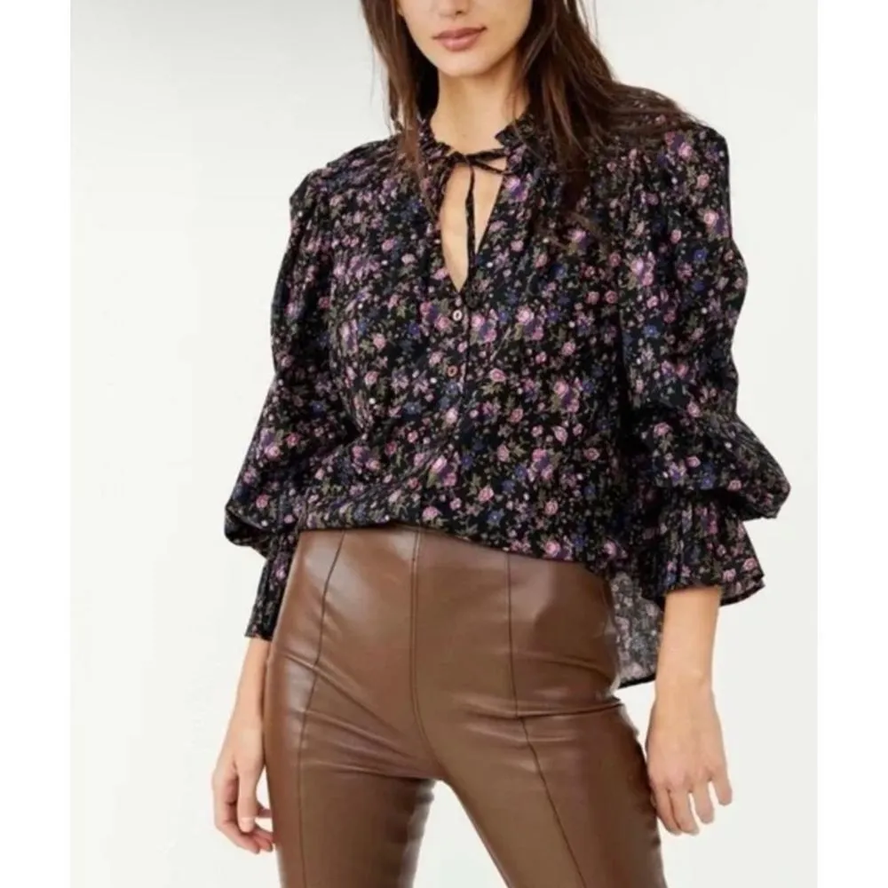 Brand New Free People Meant‎ to Be Blouse Black Camo For Women Size Small - Image 8