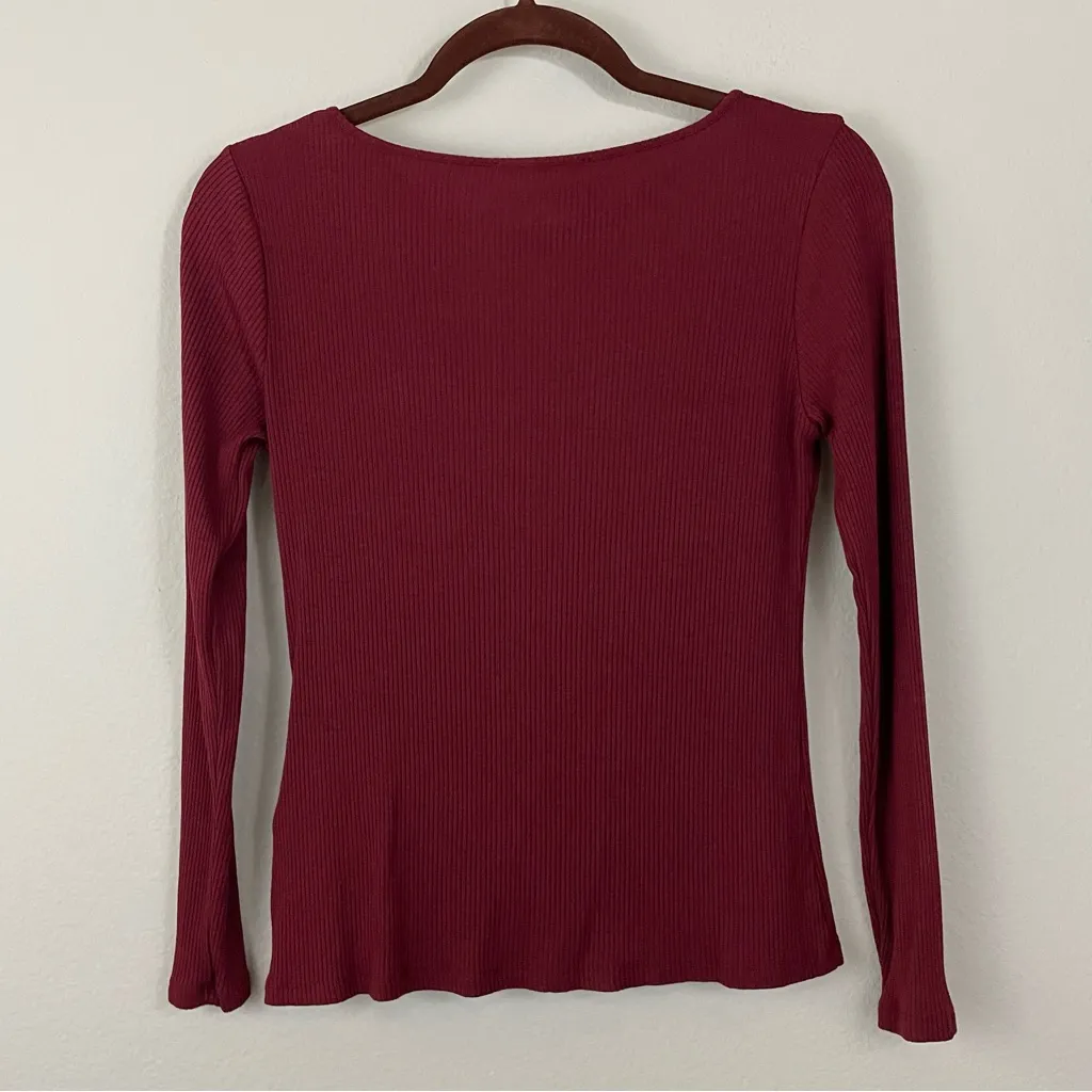 Ba&Sh Burgundy Ribbed Long‎ Sleeve Slim Top Lady T Shirt Size Medium - Image 4