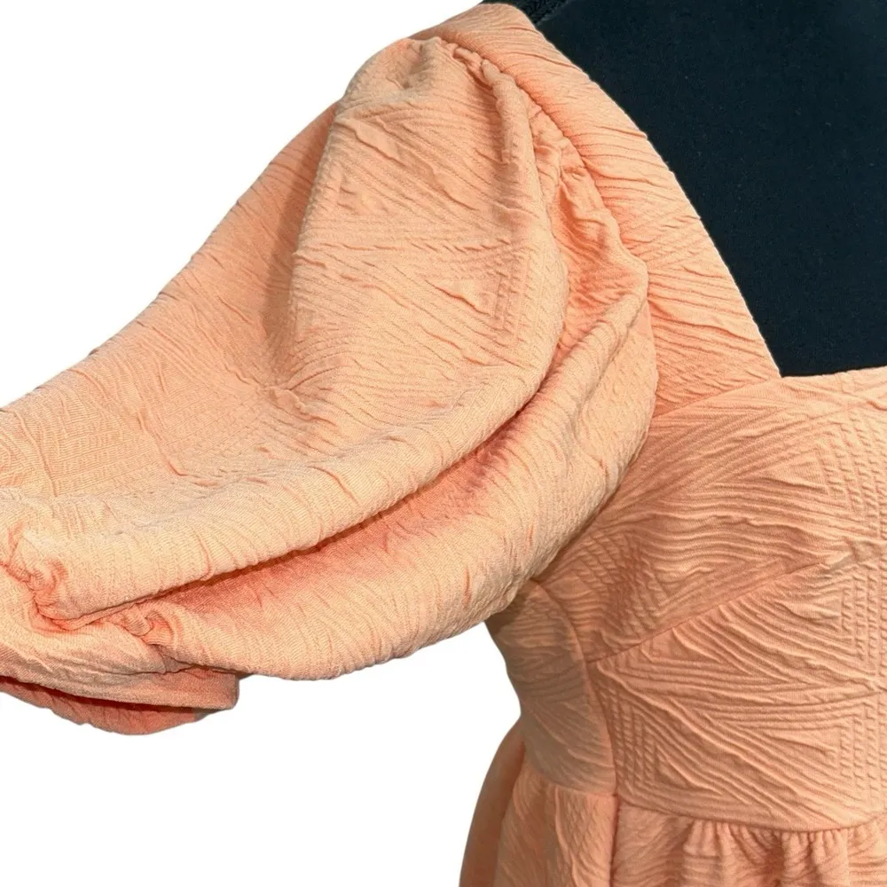 Free People Dress Medium Violet Cute Babydoll Relaxed Ruffle Tie Back Grapefruit - Image 3