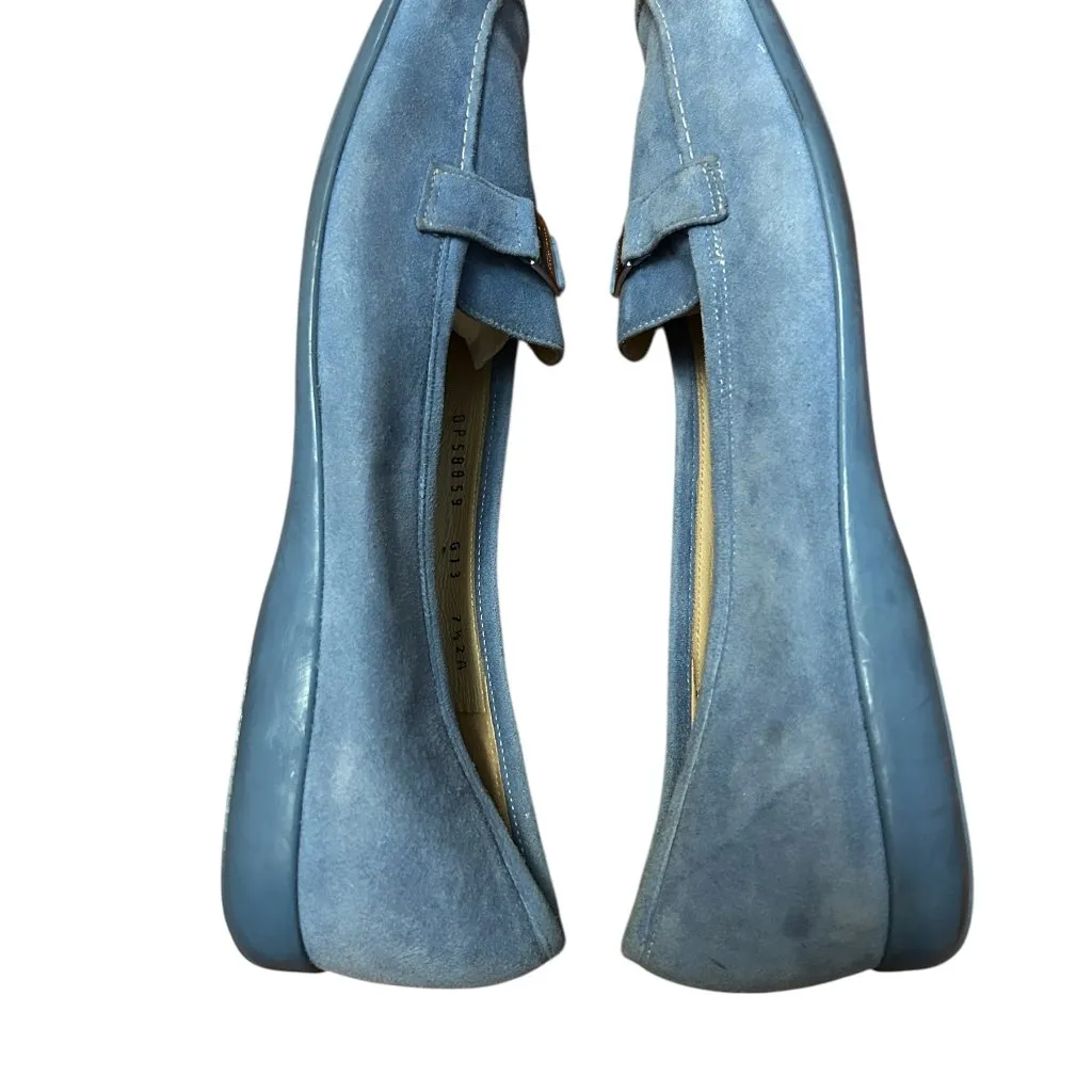 Ferragamo Blue Suede Quiet Luxury Minimal Chic SlipOn Comfort Old Money Luxe 7.5 - Image 8