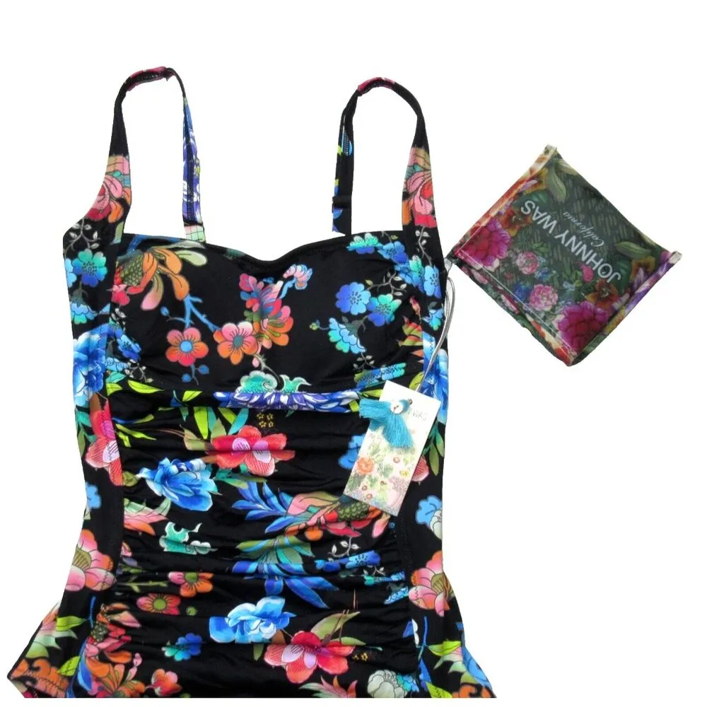NWT Johnny Was Dreamer in Black Floral One-piece Swimsuit S + Reusable Bag - Image 2