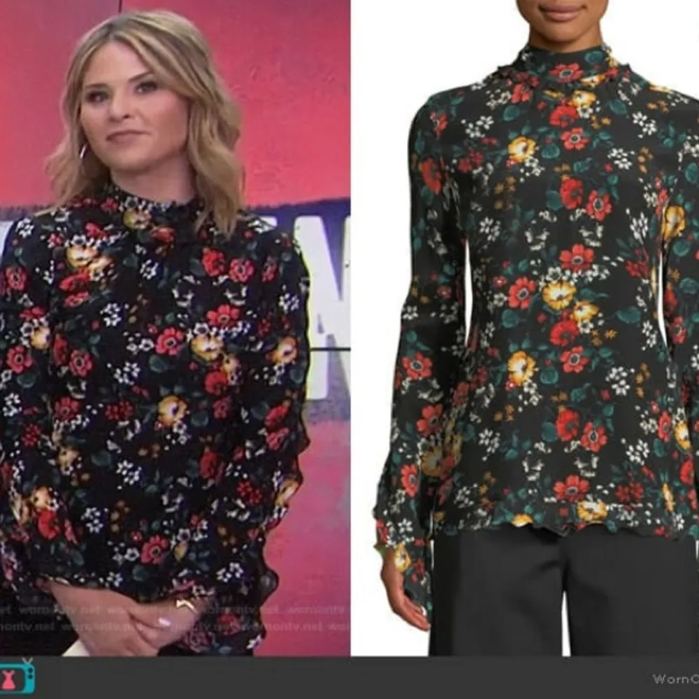 Derek Lam Silk Floral Mock Neck Blouse - Image 3