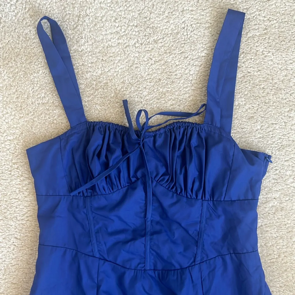 Tie Front Corset Top Sleeveless Midi Maxi Milkmaid Dress in Blue Women’s Medium - Image 3