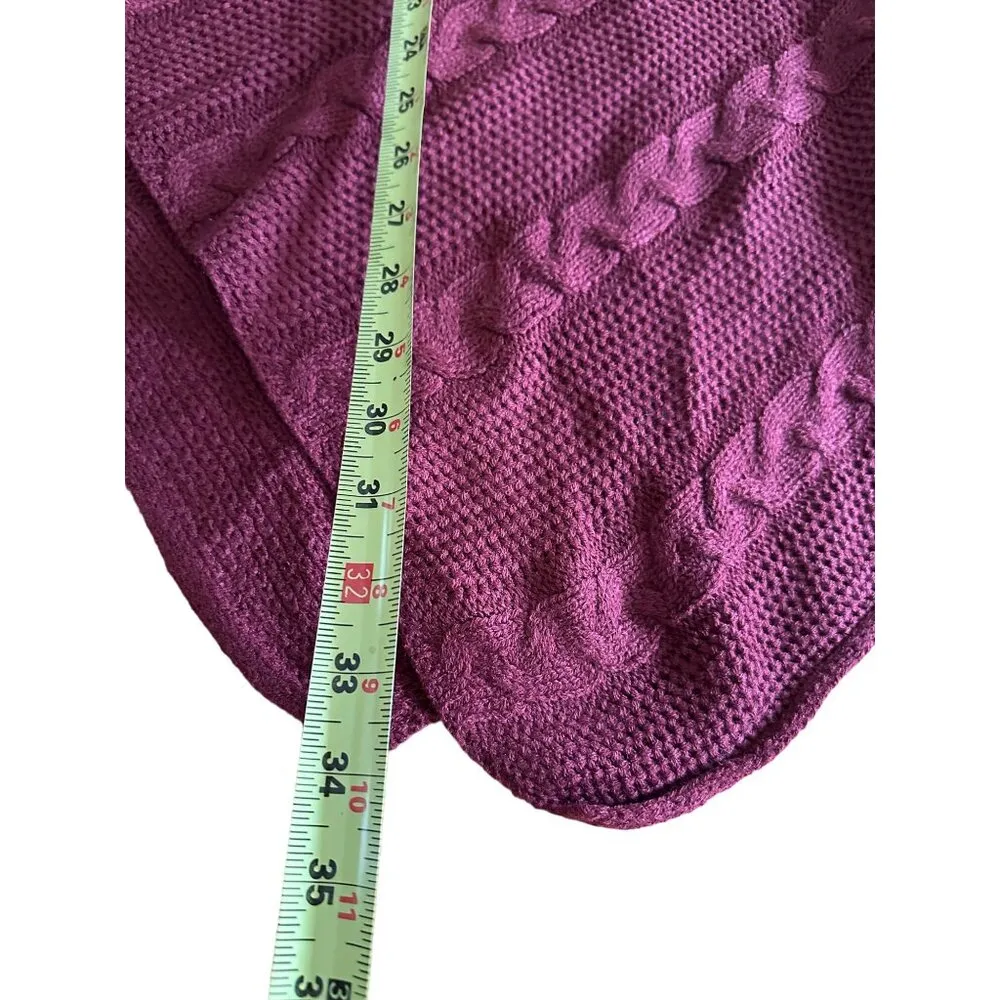 Cozy Burgundy Knit Textured Poncho - Image 7