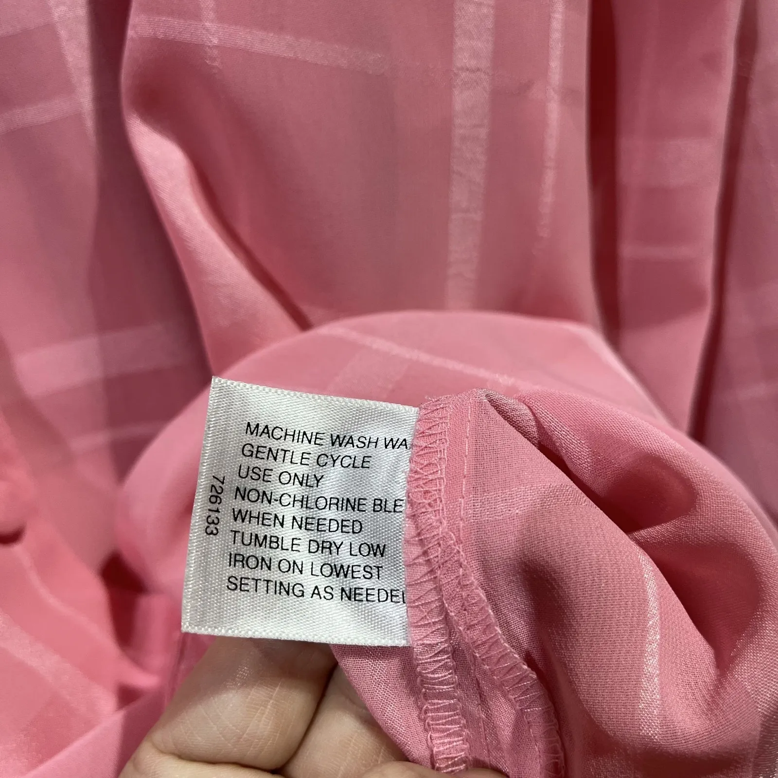 Vintage Liz Baker Shirt Womens 16 Pink Semi Sheer Windowpane Button Up Retro - Image 5