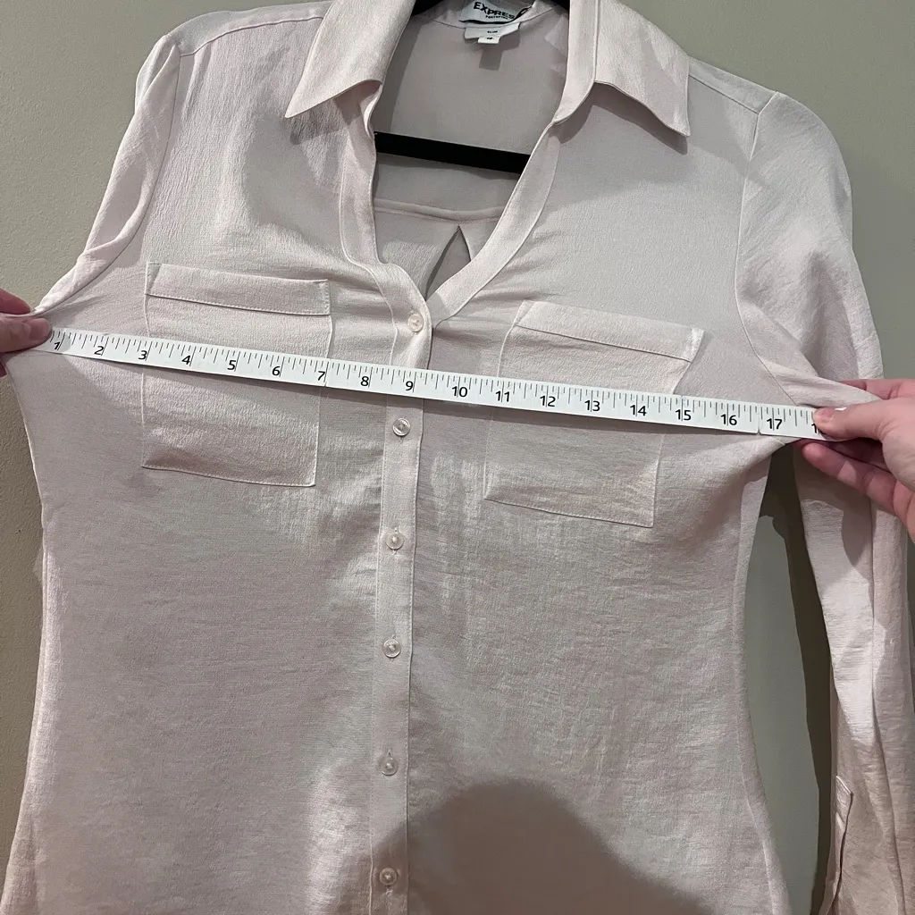 Express Beige Silk Feel Button Down Blouse - Image 6