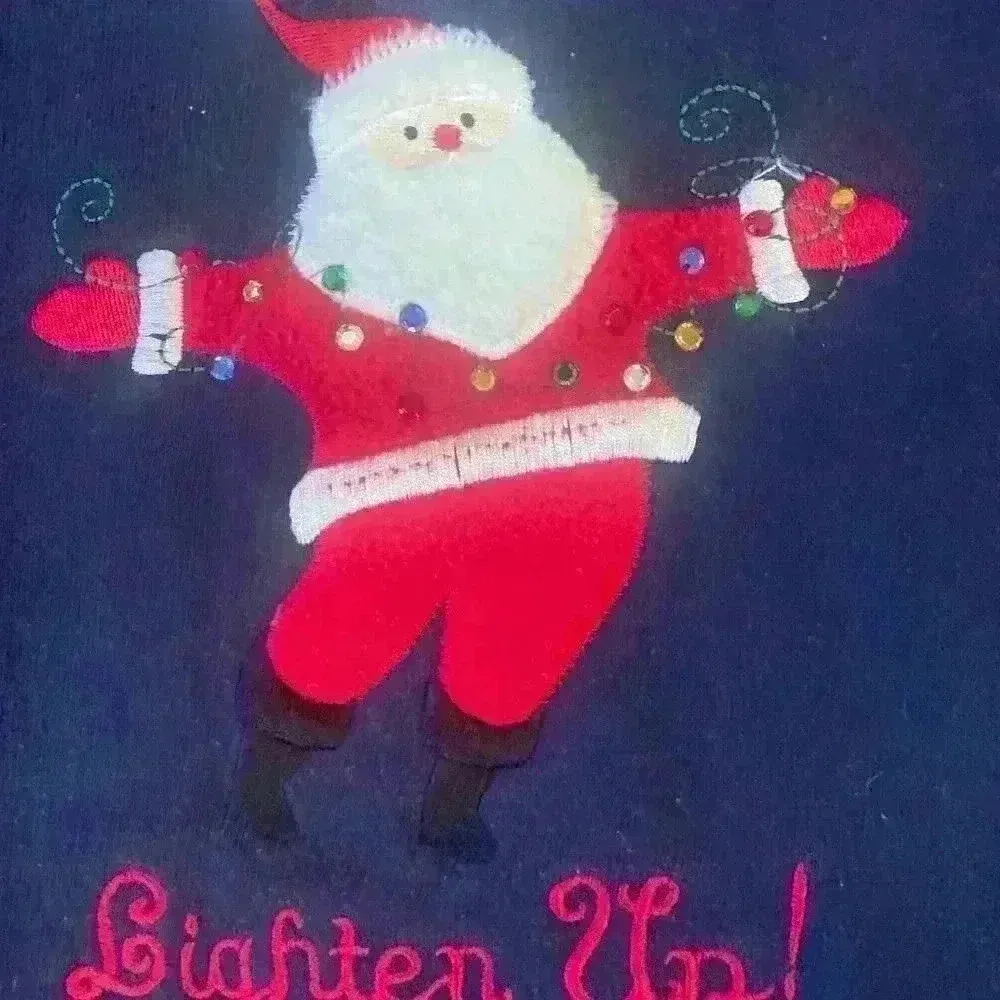 Christmas Santa Embroidered Fleece lined Sweatshirt size XL Ugly Christmas Sweat Blue - Image 2