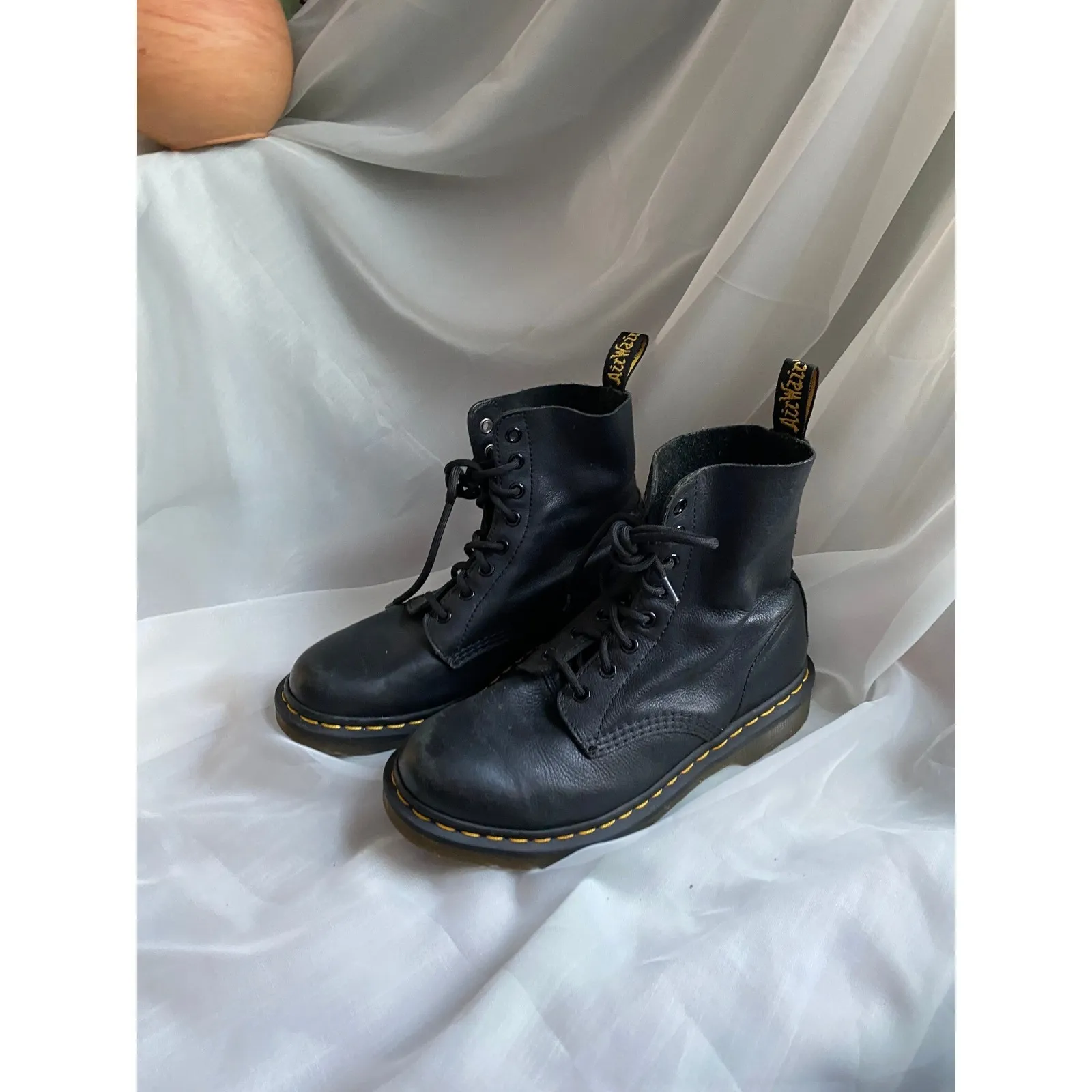 Dr Martens 1460 Pascal Leather Lace Up Moto Black Combat Boots 8 Biker Bohemian - Image 3