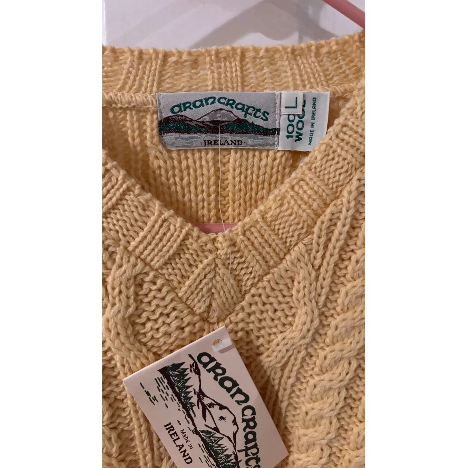 Aran Crafts Women's Yellow Cable Knit Sweater 100% Wool Made in Ireland Size L Size L - Image 5