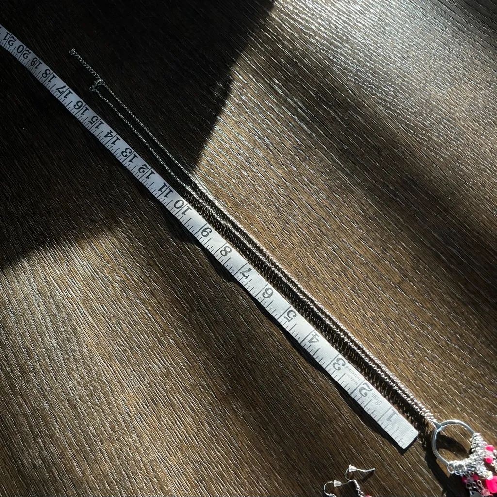 Y2K Necklace and Earrings Set, Silver tone and hot pink stones - Image 9