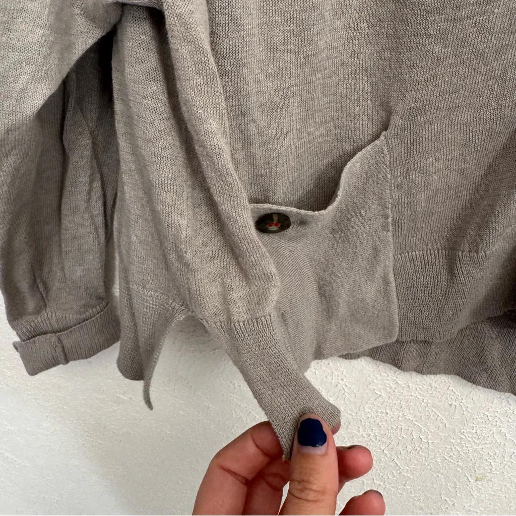 Anthropologie Moth Linen Blend Gray Button Front Cardigan Size Large - Image 6