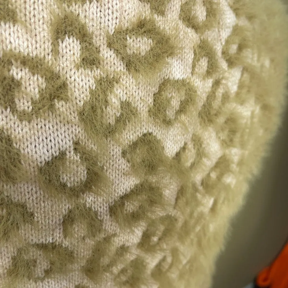 Kimchi Blue Meo Cardigan Fuzzy Animal Print Pink Tan Size M Medium - Image 6