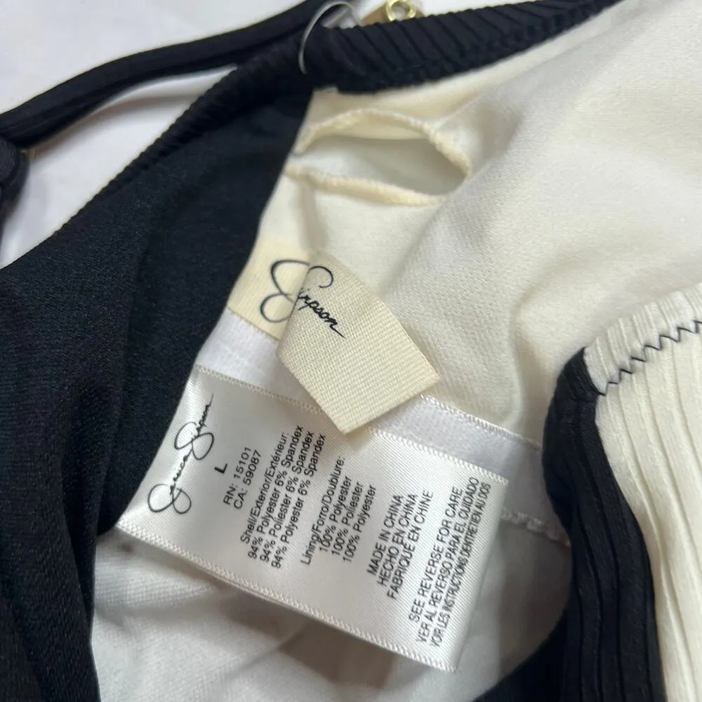 Jessica Simpson Eyelet Cut-Out One Piece Swimsuit Size L Black Ivory New - Image 6