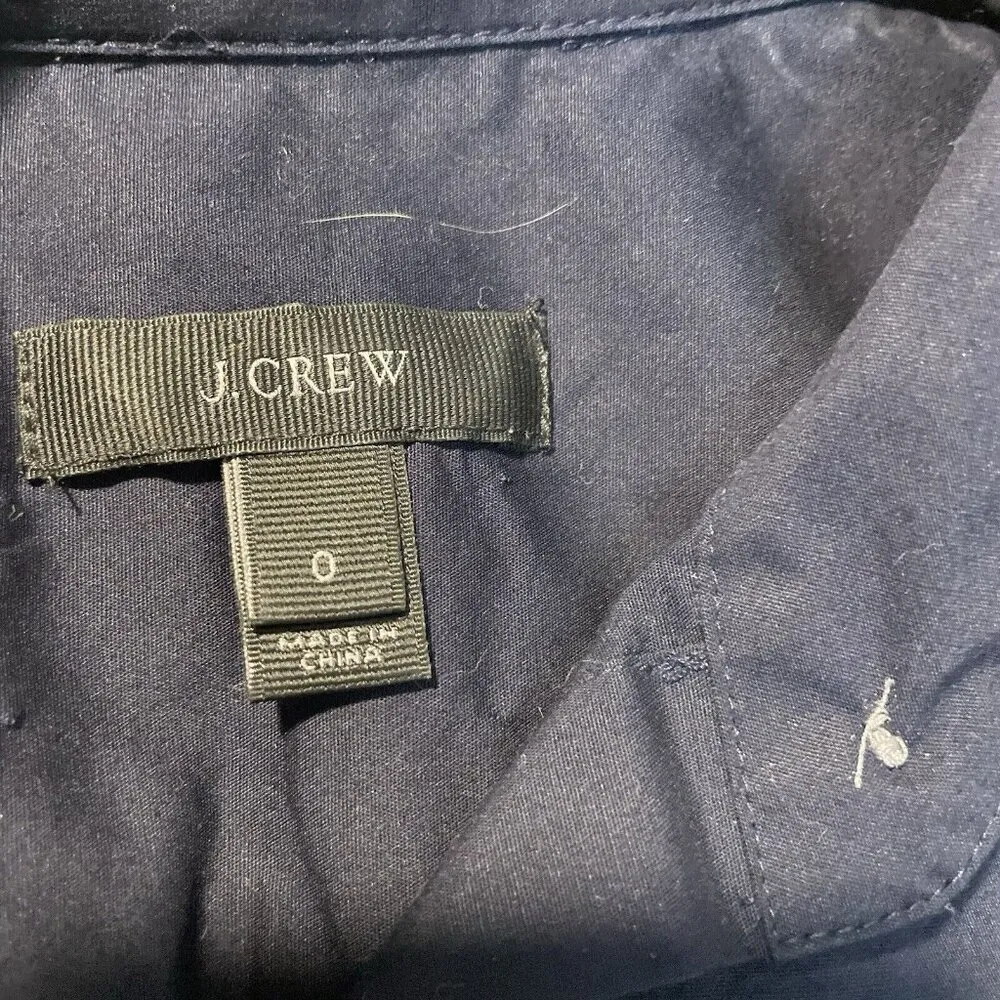 J Crew Button Up Shirt Womens 0 Navy Blue Collar Embellished Short Sleeve  Top - Image 2