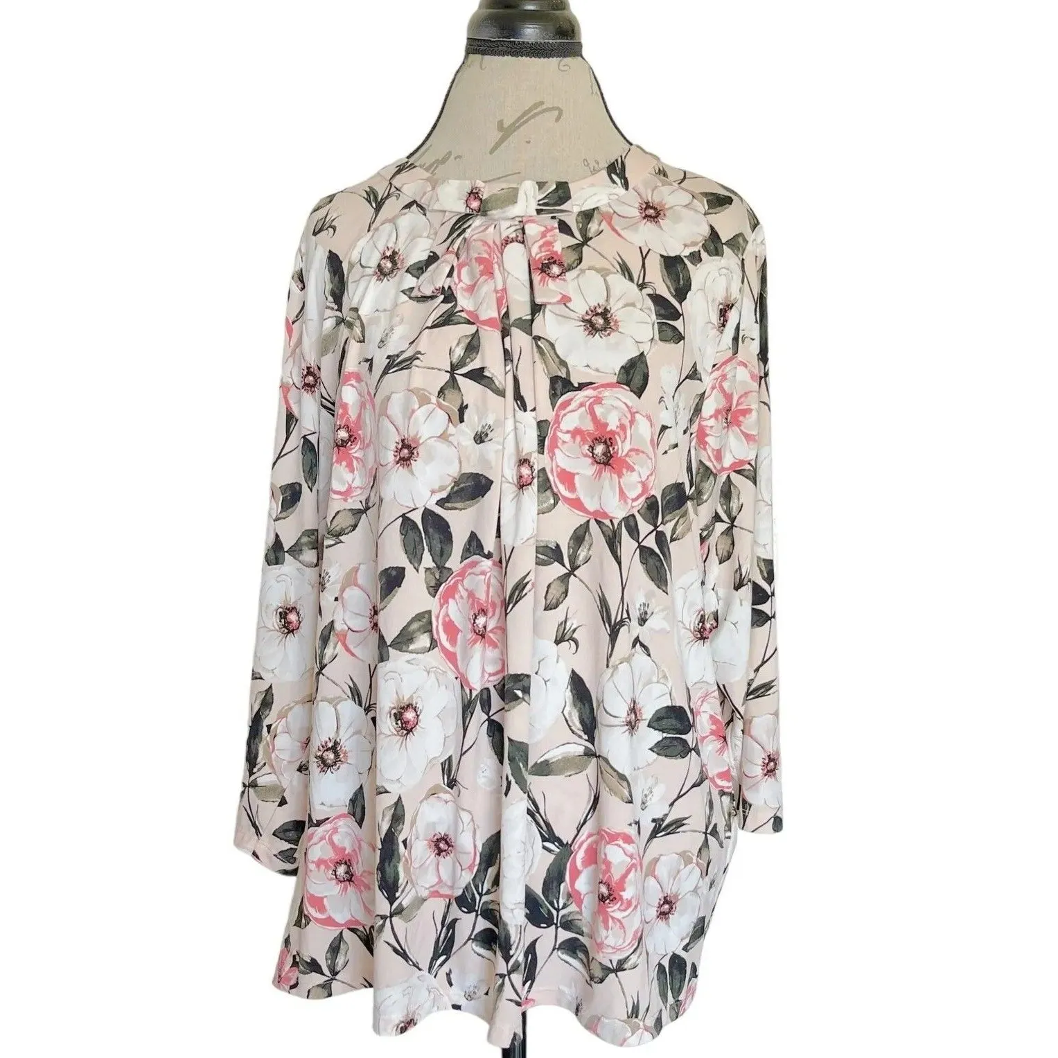 Karl Lagerfeld Blouse Size XL Tunic Floral Bow Tied Pleated Knit Secretary - Image 5