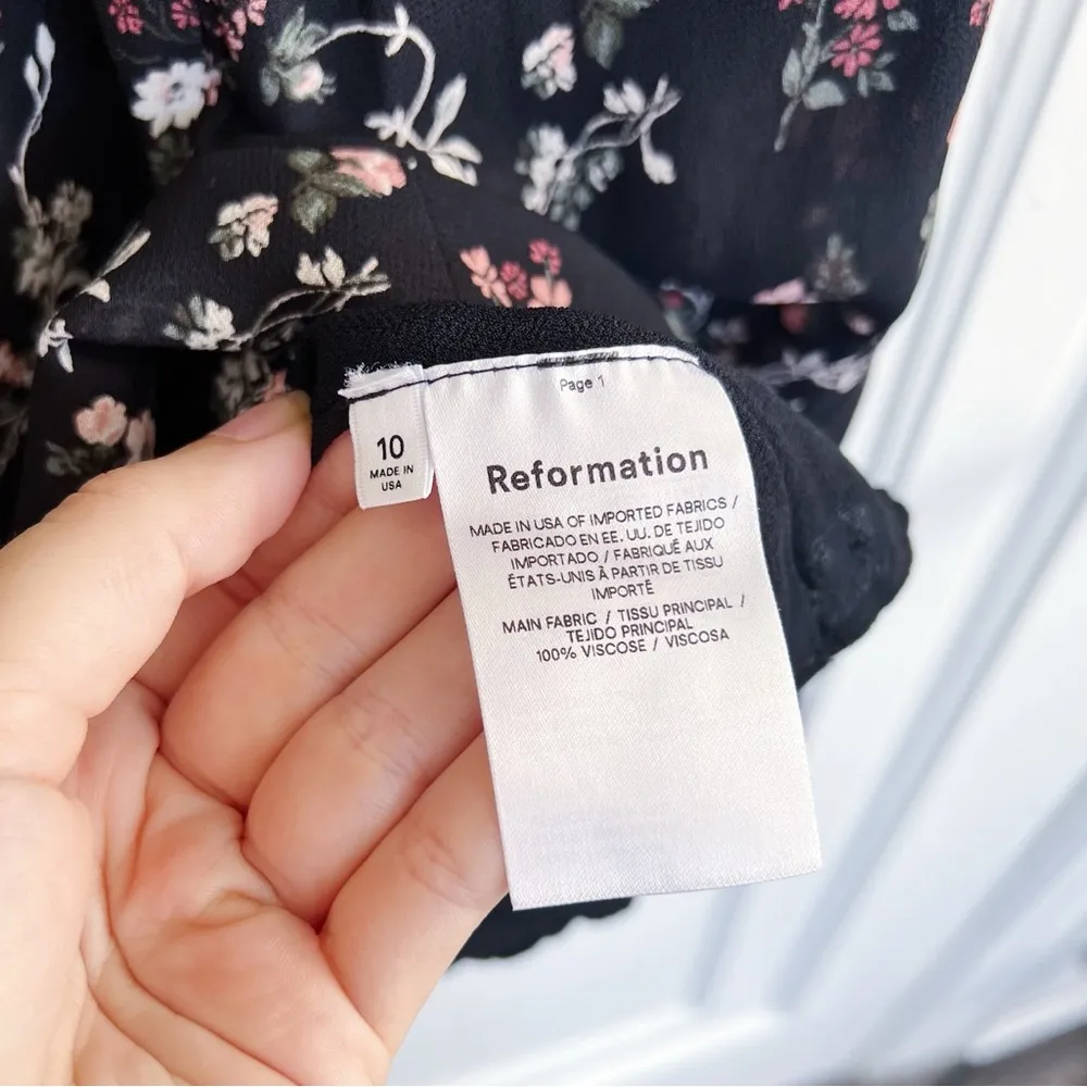 Reformation • Bard Dress mini puff sleeve Jolene black floral print georgette - Image 9