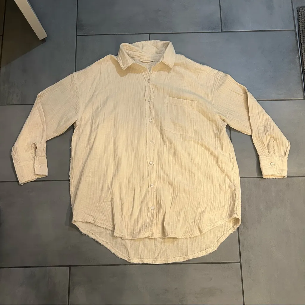 Aerie Cotton Button-Up in Beige - Image 2