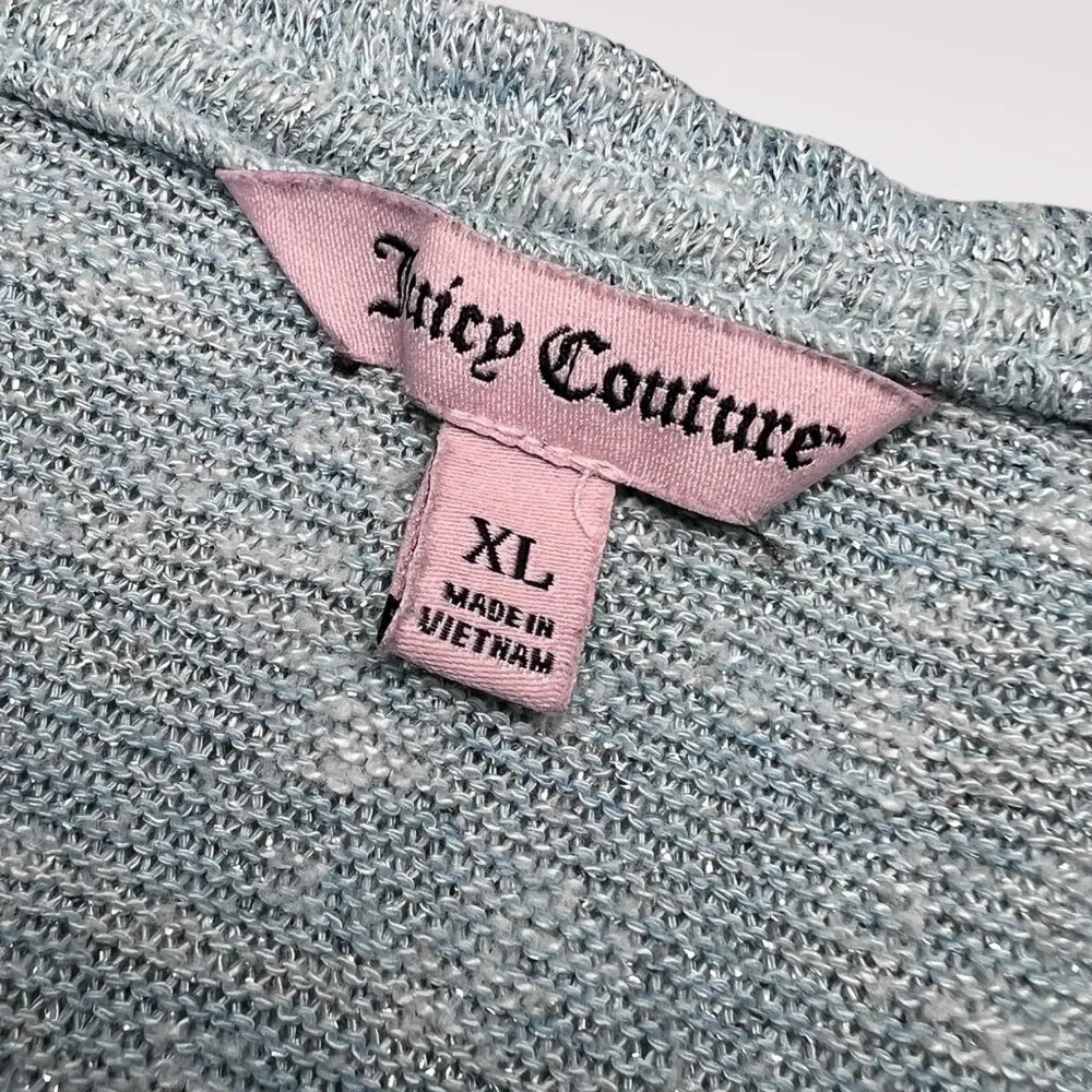 Juicy Couture Ombré Knit Short Sleeve V Neck Top Blue Gray XL - Image 3