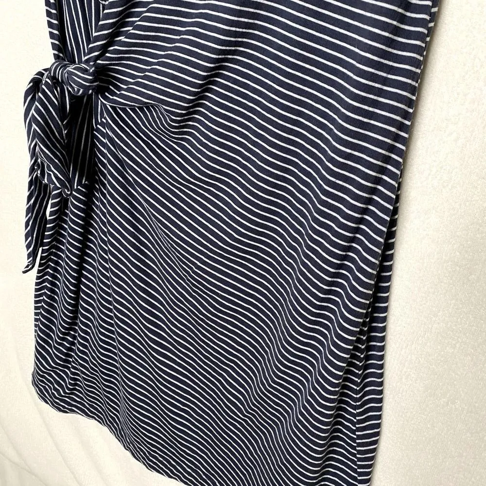 Vince Classic Short Sleeve Stripe Side Tie T-Shirt Mini Dress Blue White Small - Image 7