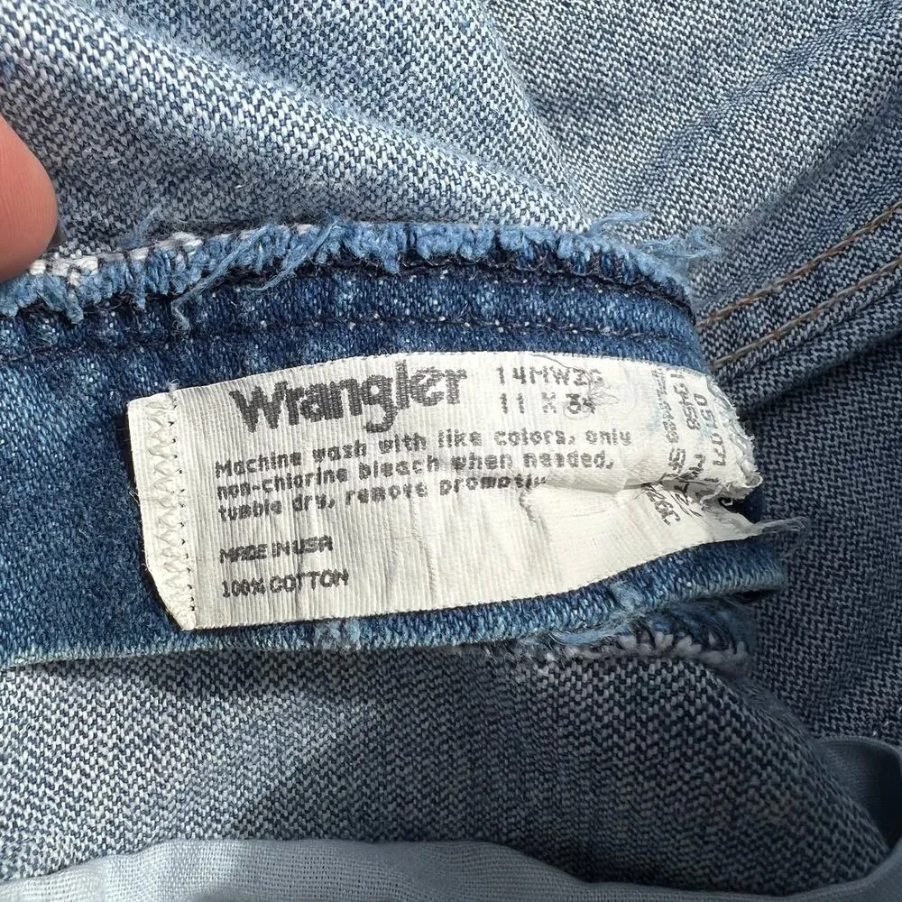 Vintage 90s Wrangler high rise wedgie fit taper leg cowgirl jeans 14MWZ 11x34 - Image 8