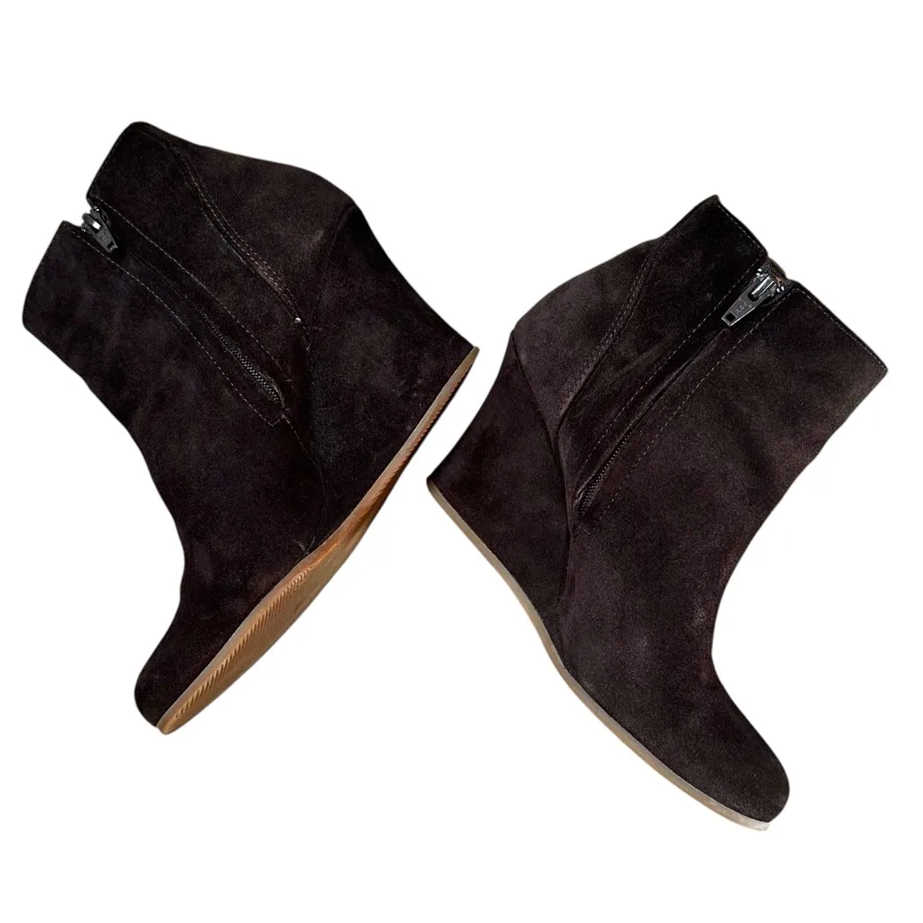 Lanvin Women’s Suede Zip Wedge Ankle Boots Size 38 Brown - Image 3