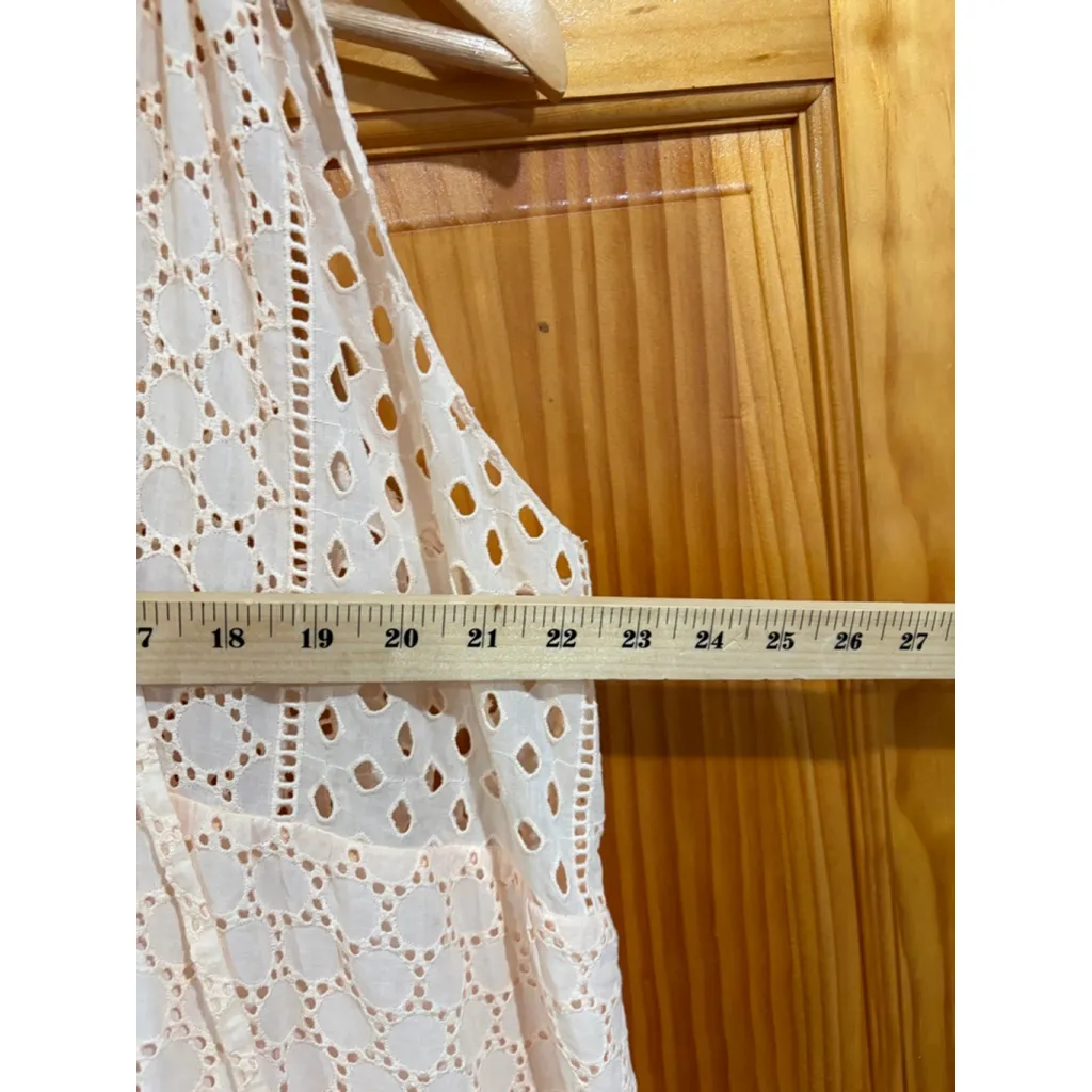 Charina Sarte Peach Eyelet Maxi Dress L Cotton Tiered Resort Boho Beach Orange Size L - Image 5