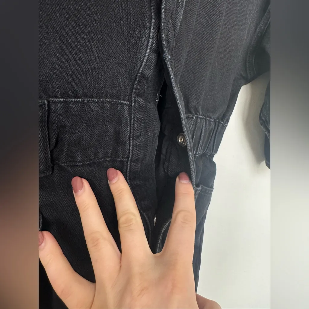 Zara Black Denim Short Sleeve Romper Jumpsuit Snap Button Up Sie M - Image 6