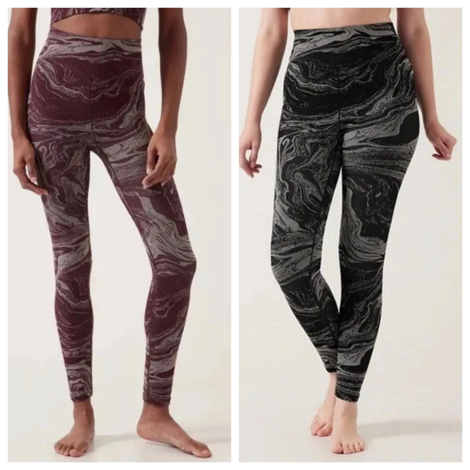 Athleta BUNDLE lot Aurora Shine tight Black & Cabernet Marble Seamless sz small - Image 2