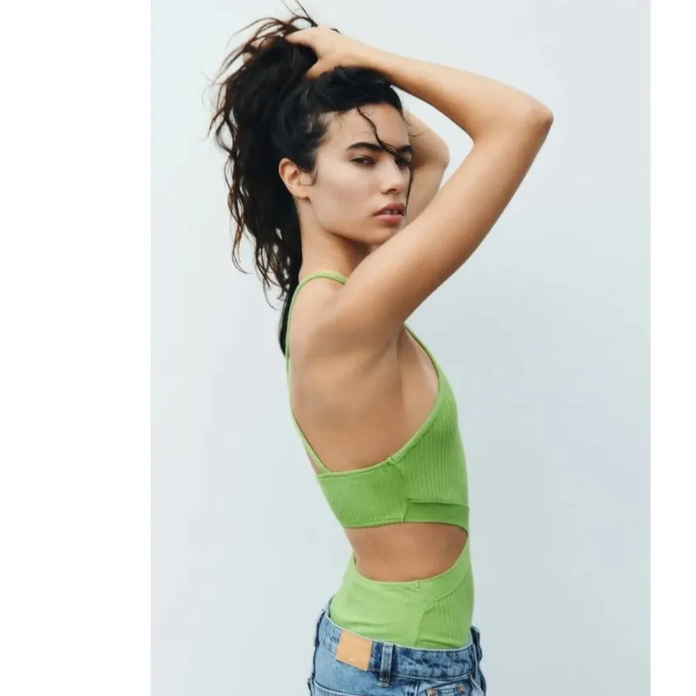 NWT ZARA RIBBED CUTOUT CUTTABLE LOOP BLOGGERS FAV BODYSUIT STRETCH - Image 3