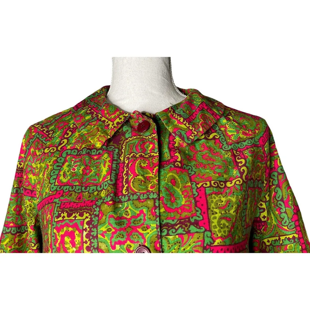 Vintage Styled by Saybury Green Pink Paisley Print Button Up Housecoat Dress M? Size M - Image 2