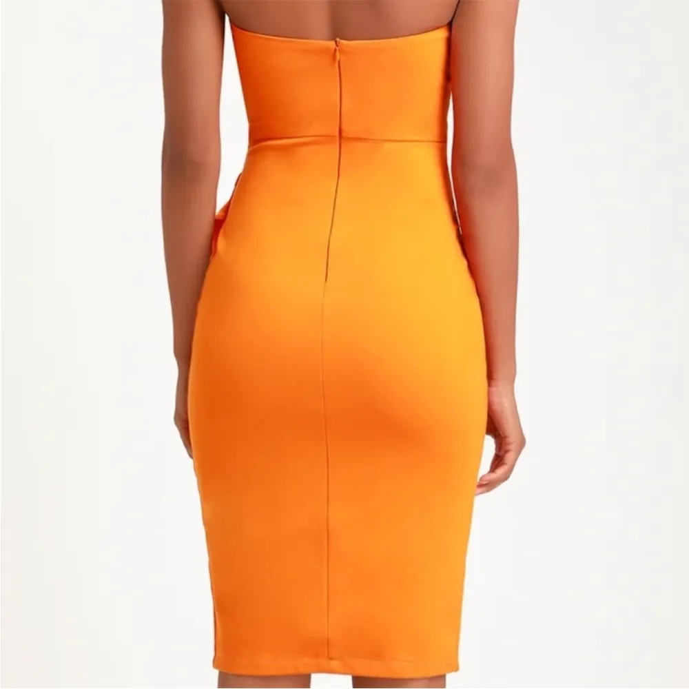 NWT Lulus Anika Ruffled Strapless BodyCon Dress Orange Size XS - Image 2
