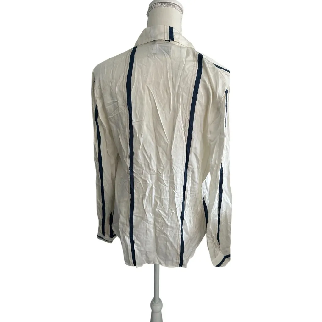 FRAME Women's White Striped Long Sleeve Button Down Shirt Size Small - Image 4