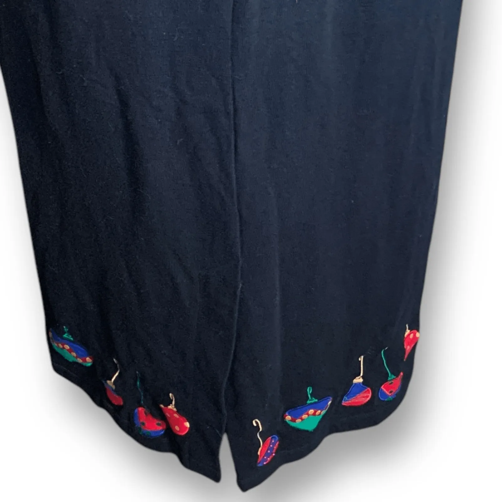 Vintage 90s Black Christmas Tree Embroidered Sleeveless Maxi Dress Festive Size L - Image 6