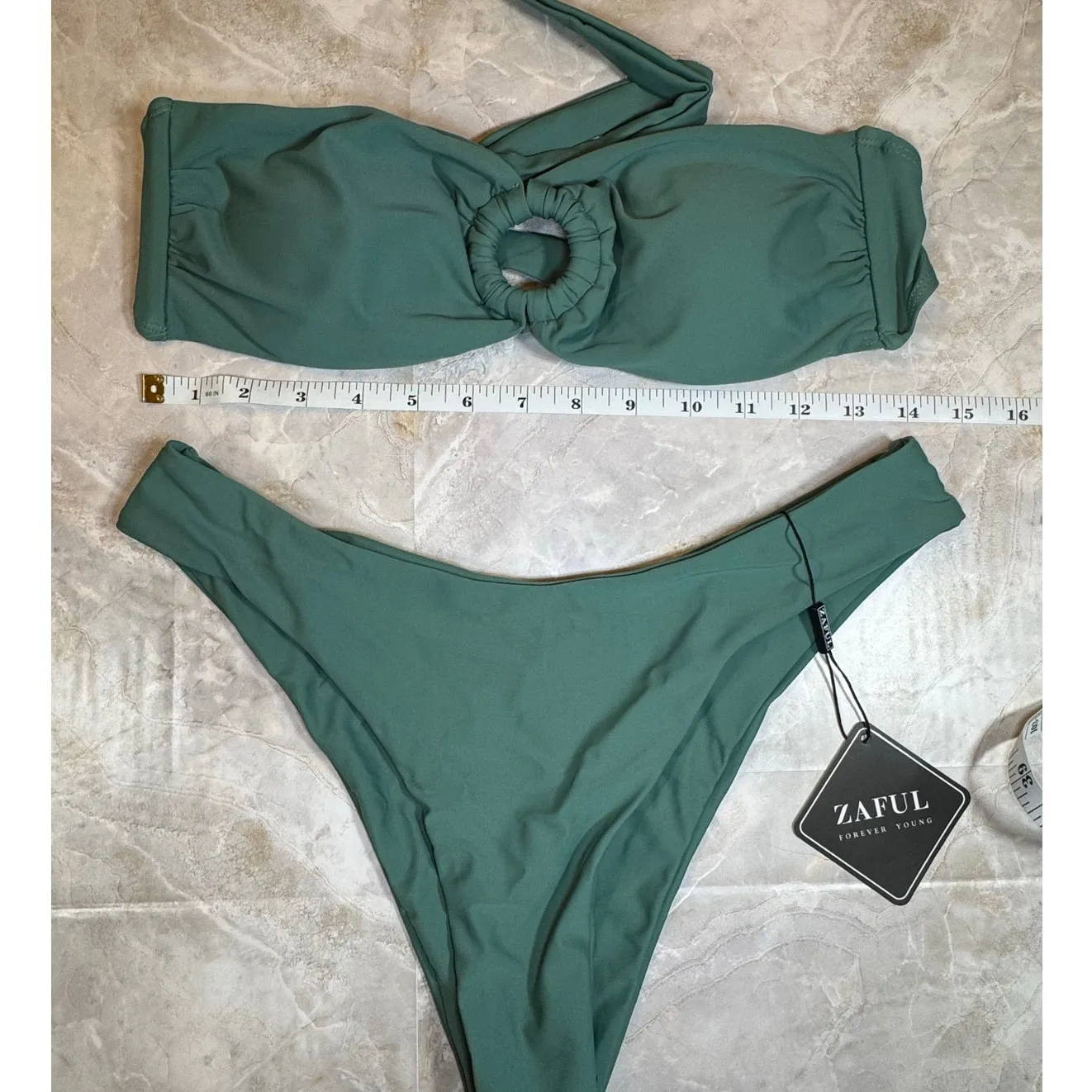 🌿 Zaful Green Bandeau Bikini Set – Size 6 - Image 3
