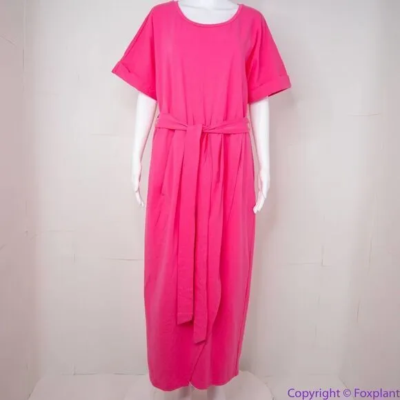 NEW Eloquii barbie hot‎ pink cotton knit Wrap Skirt tie waist midi Dress, 14 - Image 11