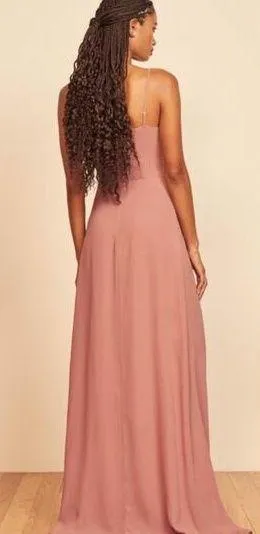 Reformation Women's Indrid Side Slit Fitted bodice Dress in Praline Pink Size 10 - Image 2