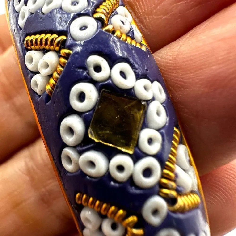 Blue beaded Indian mirrored bangle bracelet - Image 6