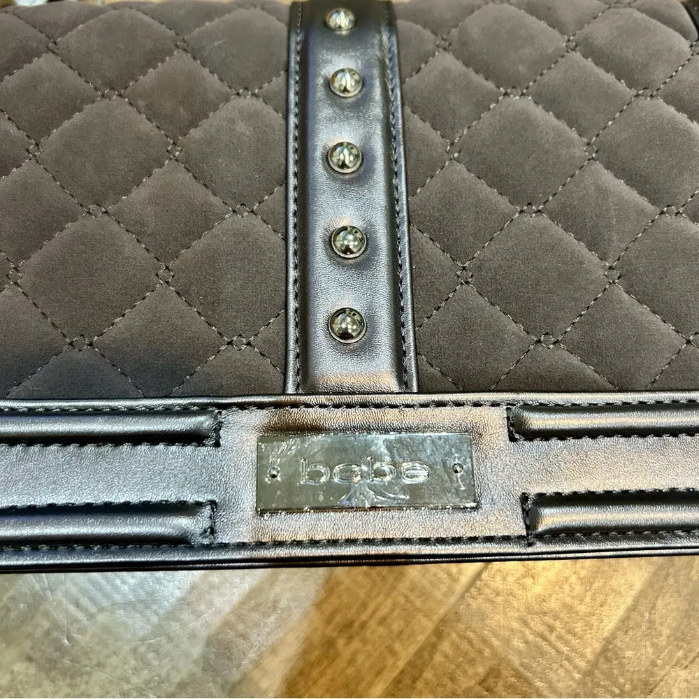 Bebe Stephanie Faux Suede Quilted Studded Large Crossbody Pewter Grey NWT - Image 2