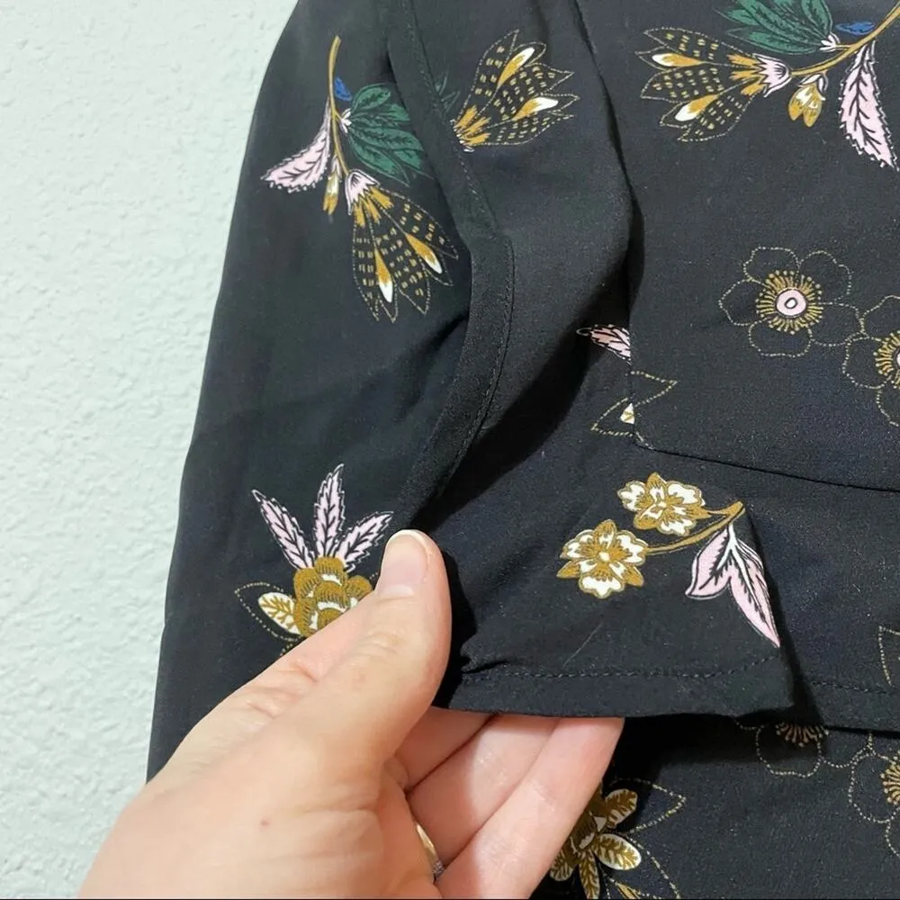 ALC Annaleigh Black Silk Ruffle Floral Yoke Top Blouse Womens 2 Preppy Fall Top - Image 7