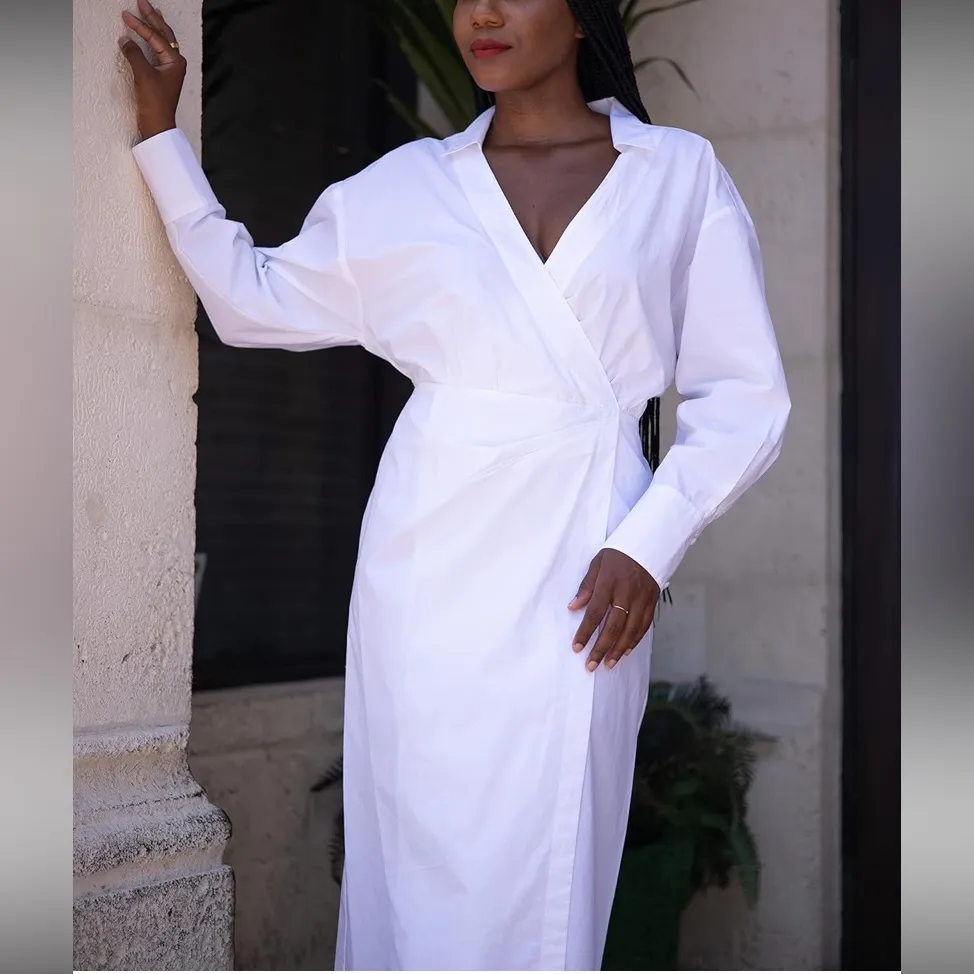 The Drop White Long Sleeve Cotton Shirt Dress by @monroesteele Midi Size Large - Image 2