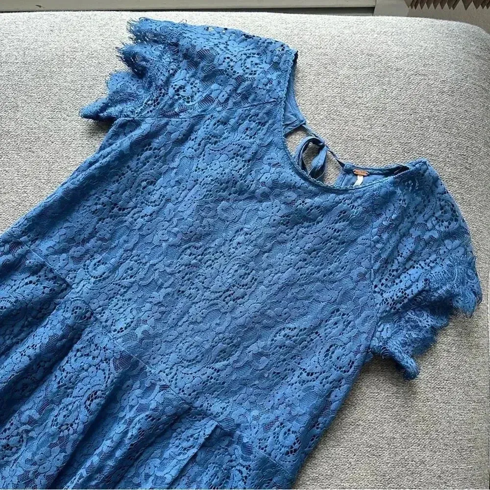 Free People Blue Stardust Lace Short Sleeve Mini Dress XS - Image 3